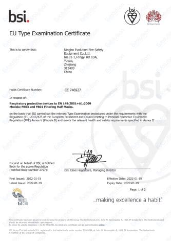 FFP2 FB01 Mask BSI CE2797 B2andD Module B2